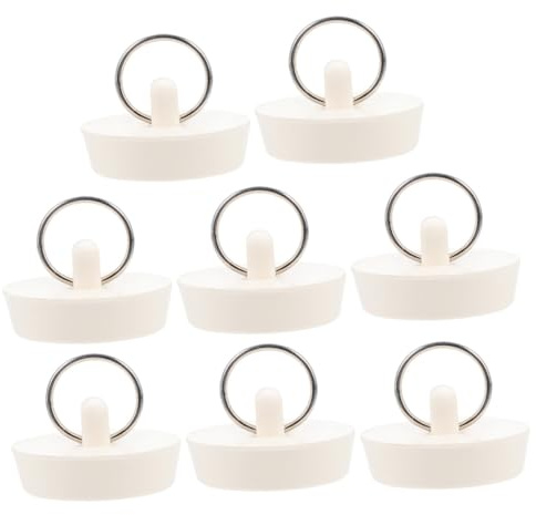 NIYANGLE 8Pcs Rubber Drain Stoppers with Pull Rings for Kitchen Sink and Bathroom Bathtub, Medium Size 38-44Mm White Washbasin Plug Set