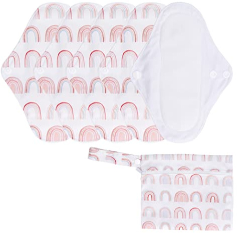 Cygmophing 5 Stück waschbare Menstruationseinlagen, starke Wasseraufnahme, bequem, atmungsaktiv, wiederverwendbar, Damenbinden mit Aufbewahrungstasche (Regenbogen)