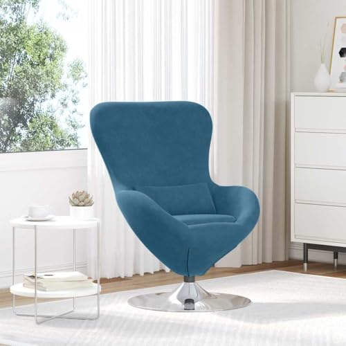 mtlskopl Blauer Samt Loungesessel 63x73x90 cm mit 360° Drehsessel, Modernes Ei-Design mit Armlehnen, Gemütlicher Lesesessel for Wohnzimmer, Schlafzimmer und Home-Office