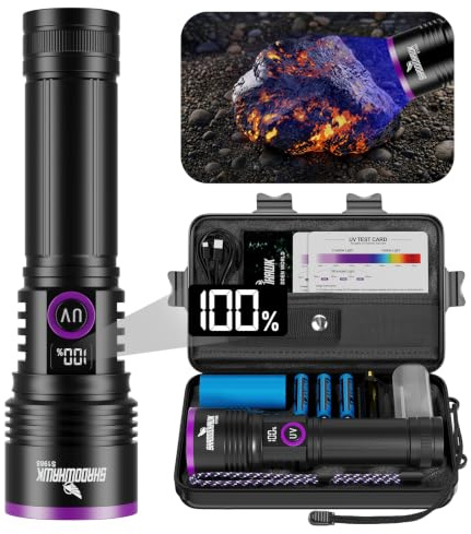 Shadowhawk 365nm Schwarzlicht 30W UV Taschenlampe 4-Kern Mit Filterlinse | Aufladbar UV Licht Flashlight Mit LCD-Display, UV Lampe Für Bernsteinsuche, Scorpions, Tierurin-Test, Resin Härten, Bakterien