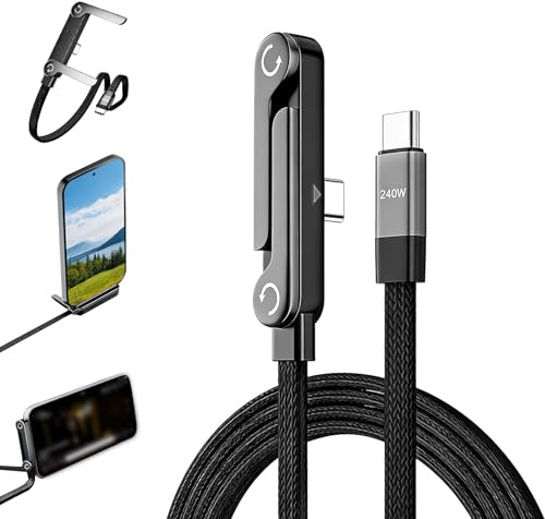 240W USB-C Schnellladekabel mit Faltbar Handy Ständer, 2-in-1 Datenkabel | für Smartphones, Tablet und Laptop, 1,5 Meter Leinenlänge, USBC auf C Ladekabel