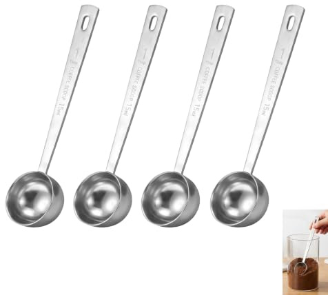 4 Cucharas Medidoras Café 15ml, Cuchara Dosificadora de Café de Acero Inoxidable Set de Dosificadoras para Especias y Cocina Cucharilla Multiusos para Polvos Azúcar Harina y Líquidos Resistente y Apta