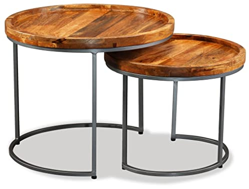 vidaXL Mangoholz Massiv 2X Beistelltisch Satztisch Couchtisch Wohnzimmer Tisch