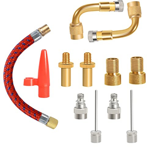 Yizhet Fahrradventil Adapter Fahrrad Ventiladapter Ventil Set Französisches Ventil Adapter, Enthält Alle SV AV DV PV Extender, Presta Ventil mit Dichtring für Kompressor Fahrradpumpe Luftpumpe (12pcs)