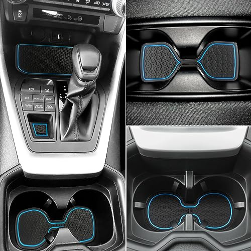 Auovo Lot de 14 Tapis Anti-poussière pour Toyota RAV4 2019-2023 - Ajustement intérieur personnalisé pour Compartiment de Porte, Porte-gobelet, Console Centrale (Bleu)