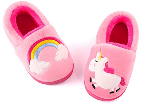 Zapatillas de invierno LACOFIA para niñas Zapatillas de felpa para el hogar Calientes antideslizantes para niños Rosa 23/24 Eu (tamaño del fabricante 16-17)