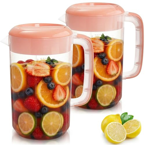 Jucoan 2 mit 4 l Krug aus Kunststoff, rund, Saft Mischkrug mit bequemen Griffen, Messung, perfekt für Eistee, Limonade und Getränke