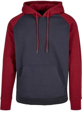 Build Your Brand Huvtröja för män, basic raglan hoodie, huvtröja för män med färgkontrasterande ärmar, finns i många färger, storlekar XS – 5XL, Marinblå/vinröd, XL