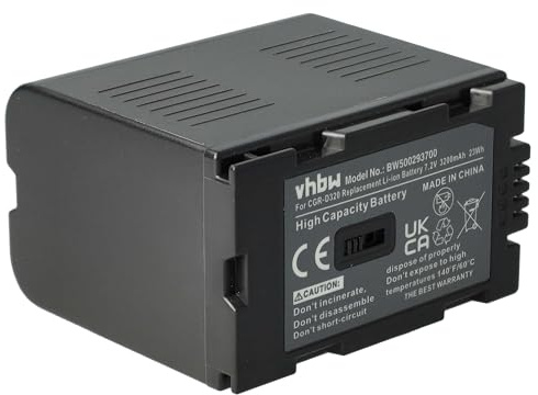 vhbw batteria sostituisce Panasonic CGP-D110, CGP-D12, 0CGP-D220, CGP-D28SE/1B, CGP-D320 per videocamera camcorder (3200mAh, 7,2V, Li-Ion)