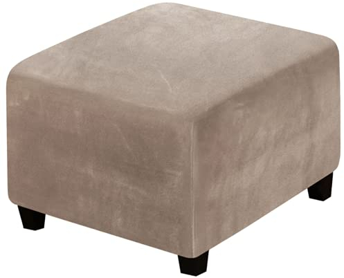 Samt Ottoman Schonbezug Stretch Quadratisch Fußhocker Schonbezug Faltbare Aufbewahrung Ottomane Bezüge für Wohnzimmer mit elastischem Boden (Taupe)
