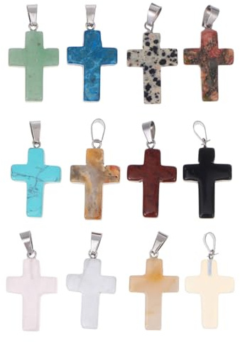 Artibetter 12Pcs Kreuz Anhänger Naturstein Edelstein Charms Bunte für DIY Schmuck Projekte (Zufällige Farbe)