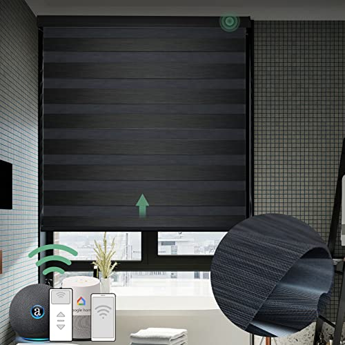 Yoolax Elektrisches Doppelrollo, Duo Rollo mit Fernbedienung, Fensterrollo innen Alexa kompatibel, Rollos für Fenster Nach Maß, 95% Verdunkelung, Kohlenschwarz
