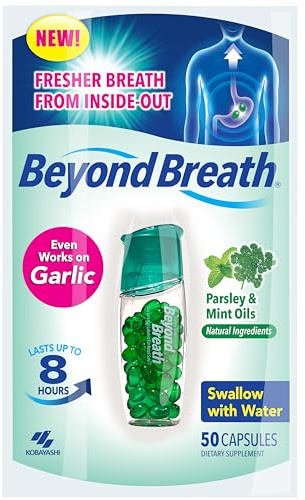 Beyond Breath Breath Freshening Capsules, Fresher Breath From Inside-Out, Even Works On Bad Breath From Garlic, Lasts Up To 8 Hours, 50 Capsules