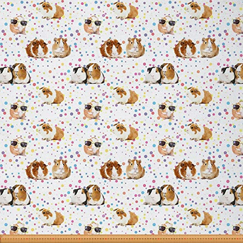 Meerschweinchen Polsterstoff von The Yard Süß Meerschweinchen Bunte Polka Dots Draussen Stoff von The Yard Haustier Tier Thema Dekostoff für Polster und Heimwerkerprojekte Rosa Weiß 92x150cm