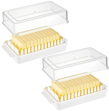 ZYWUOY Lot de 2 beurriers avec couvercle, 2 en 1 en plastique avec fente de coupe, boîte de rangement pour beurre de fromage pour réfrigérateur adapté pour la cuisine