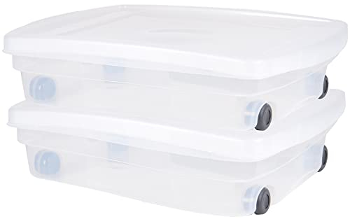 Ondis24 Unterbettbox mit Rollen und Deckel Aufbewahrungskiste aus Kunsttoff stapelbar transparent 40 Liter 68 x 48 x 17,5 (H) cm 100% recyclebar (2)