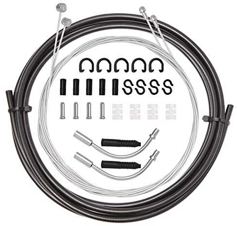 Universal Bike Brake Cable Housing Kit With 1 Set Bicycle Brake Line, 2 Pieces V Bike Brake Noodle Cable Guide Pipe and End Caps accessories for MTB Mountain Bike or Road Bikes Bicycle Cycling, Black