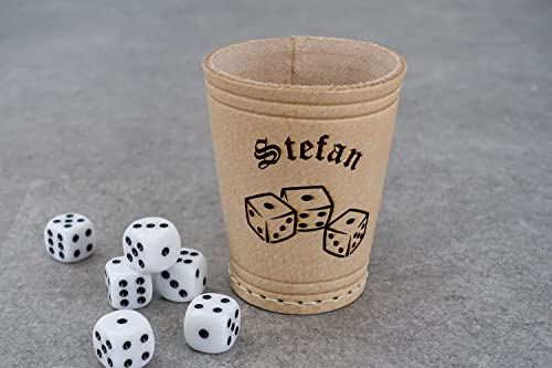 Garage-SixtySix Knobelbecher Motiv: WÜRFEL | Echt Leder Würfelbecher | inkl. 6 Würfeln