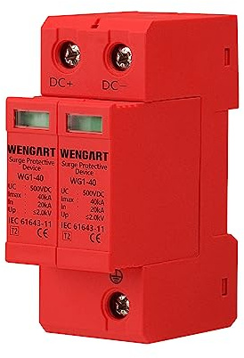 Wengart Surge Protective Arrester Device,DC500V 2P 20~40kA 36mm DIN Rail Mount,Low Voltage Arrester Device for Lightning Protection Power Distribution and Control Appliances