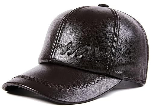 VKEID Herren Lederhut Herbst und Winter Leder Hut Männer in der älteren warmen dünnen Abschnitt Baseball Cap Hüte für Männer (Color : Brown, Size : One Size)