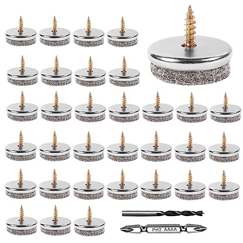32 Stück Filzgleiter mit Schraube Ø28mm Möbel Gleiter mit Bohrer und Bit Möbel-Filz-Pads Möbelgleiter Stuhlgleiter Filz Bodenschutz für Laminat Stühle Parkett Sofa