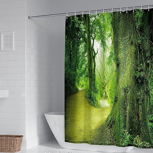 Whoiy Duschvorhang 120X180 Wald, Duschvorhang Eckbadewanne Polyester Duschvorhänge Grün für Outdoor Hotel