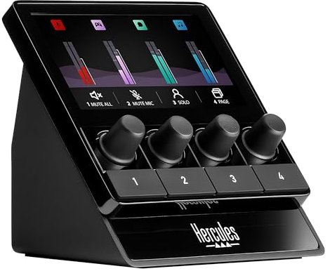 Hercules Stream 100, Intuitive audio controller to manage livestreams in real time, LCD Screen, high resolution encoders, 4 actions buttons and customizable interface