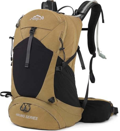 IX INOXTO Hiking Backpack, 26L/40L Waterproof Hiking Daypack with 3L Water Bladder and Rain Cover, Lightweight Travel Camping Backpack for Men Women (Khaki)