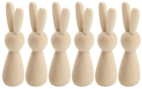 STOBOK Easter Wood Rabbit 6pcs Unfinished Wooden Bunny Blank Painting Rabbit Figurines DIY Wood Animals Puppets Craft Easter Tabletop Decoration Craft Dolls