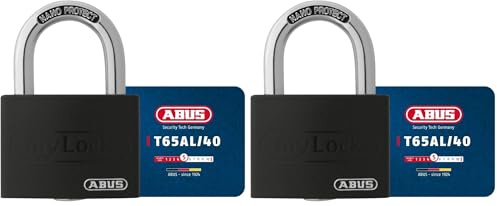 ABUS Vorhängeschloss T65AL/40 myLOCK - individuell beschreibbar - Spindschloss - massiver Aluminium-Schlosskörper - ABUS-Sicherheitslevel 5 - Schwarz (Packung mit 2)