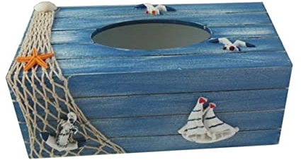 IMIKEYA Edle Aufbewahrungsbox Aus Holz Im Mediterranen Stil Taschentuchbehälter mit Segelboot-
