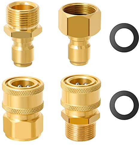 STYDDI Pressure Washer Quick Connect Kit, M22 14mm to 3/8 Inch Hose Quick Connect Fitting Coupler, M22-14mm to 3/8 Inch Pressure Washer Adapter for Power Washer Gun, Hose, Pump, 5000 PSI, 4 Pieces