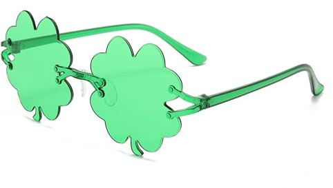 ZEACCT 1 Stück Vierblättrige Kleeblatt-Brille, vierblättriges Kleeblatt-Sonnenbrille,Party Brille Vierblättriges, Rahmenlose Trendige Sonnenbrille, für Camping, Strand, Kostümparty