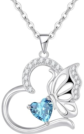 Regalo Día de la Madre Collar Mujer Plata de ley 925 Mariposas Marzo Birthstone Colgante Mujer Collar Corazon Regalos Originales para Mujers Regalo Mama