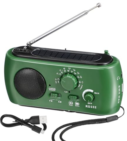 KONTONTY Radio Portátil Solar De Emergencia con Linterna Led Y Cargador USB Radio Am FM De Manivela para Camping Y Supervivencia Linterna De Poder