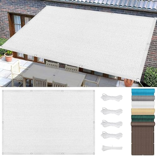 Schattiernetz mit Ösen 8 x 8 m Rechteckig Sichtschutz Zaun Wasser Luftdurchlässig mit Ösen Befestigungs Kit für Carport Pflanze Pergola Zaun Außen, Weiß