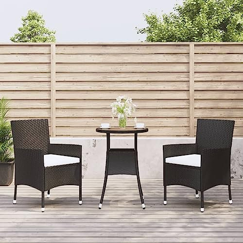 Chaduof 3-TLG. Garten-Bistro-Set mit Kissen Schwarz Poly Rattan Bierzeltgarnitur, Gartenbar, Biertisch Bierbänke, Essgruppe, Gartenmöbel Set, Balkonmöbel, 3187432