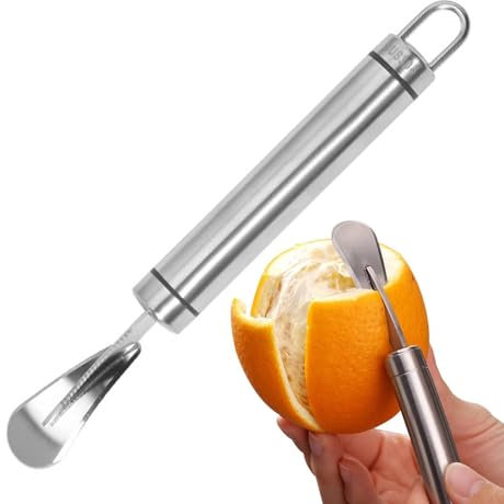 1 Stück effektive Orangenschäler – Orangenentferner Öffner, Orangenschalen | Pomeloöffner Schneider, humanisierte Design-Schäler für Zitrusfrüchte Mango Banane Zitrone 18,5 x 2 cm (silberne Farbe)