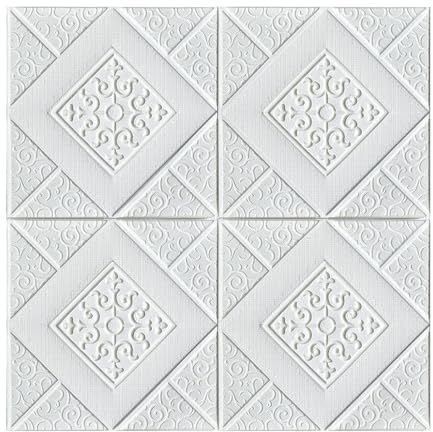 3d Wandpaneele,Wandpaneele Selbstklebend 10 Stück 70 cm x 70 cm 3D PVC selbstklebende Deckenschaum wasserdichte antistatische Tapete Classics Home Dekorationen Wandaufkleber(White)