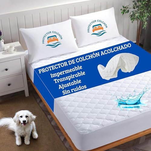 Protector Colchon 150 Acolchado. Cubre Colchon Impermeable Transpirable y Ajustable | Protector Colchon Impermeable 150x200 Acolchado | Protector Cama 150x190 /200