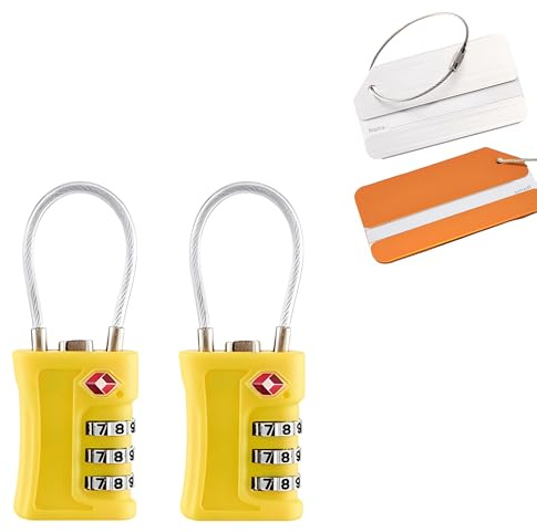 TSA Lot de 2 cadenas à combinaison à 3 chiffres avec 2 étiquettes à bagages, cadenas de valise et cadenas de voyage en acier
