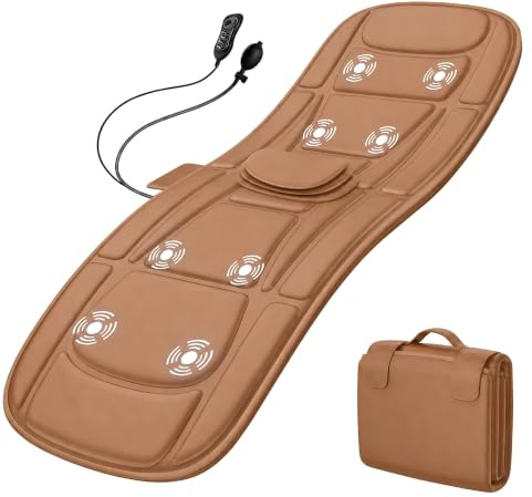 Shiatsu Full Body Massage Mat with Heat, Movable Shiatsu Neck Massager, 3D Lumbar Traction & Relaxation, 6 Vibrating Motors, for Stress Relief, Adjustable Waist to Fit 5'0-6'2, Foldable & Portable