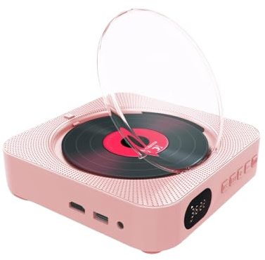 Ailan CD Player Bluetooth Lautsprecher 1080P HD Ausgang Dual Lautsprecher Fernbedienung USB Wiedergabe ABS DVD Player mit Lautsprechern, Rosa