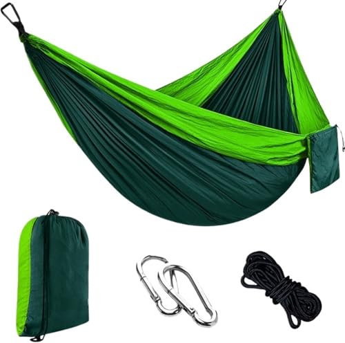 Hängematte 300 X 200 cm Große Camping-Hängematte, Einzeln Mit 2 Baum-Hängemattengurten, Reise-Hängematte, Rucksackreisen, Nylon-Fallschirm-Hängematte Hängematte Outdoor(Grün)