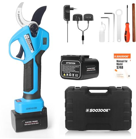 SOOJOOK Tijeras de Podar Electricas 35mm - S748 Tijeras de Podar Bateria con Control Progresivo, 2×4000mAH Batería de Litio Tijeras de Podar Profesionales para Olivos, Viñedos y Agricultura