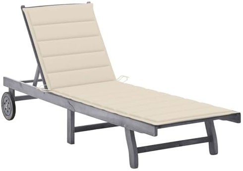 Sufrk Sonnenliege mit Auflage Grau Akazie Massivholz Strandstuhl Klappbar Leicht Liegestuhl Pool - 3061361