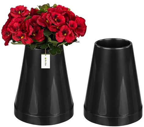 2 stycken kyrkogårdsvas i konisk form, gravsten gravdekoration gravvas blomvas H 25 cm Ø 11,5 cm grafit grävblomkompositioner för levande och konstgjorda blommor