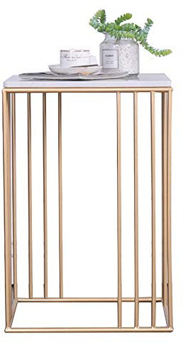 MEILISHAOMEI Marmor-Beistelltisch, nordischer moderner Wohnzimmer-/Schlafzimmer-Telefontisch, Nachttisch, schmiedeeiserner Hohllinien-Couchtisch, 15,7 × 15,7 × 23,6 (Farbe: Gold)