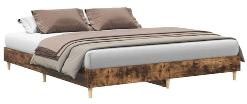 vidaXL Cadre de lit sans Matelas chêne fumé 200x200 cm Bois ingénierie, Meuble de Chambre à Coucher, sommier, lit Double, lit, châlit, lit de Palette