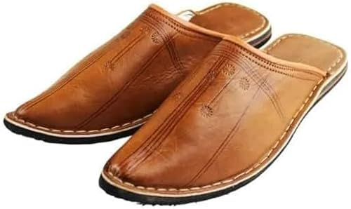 babouche mule berberbere tradicional - punta puntiaguda - cuero natural hecho en Marruecos Artesanal color Negro Marrón Azul, marrón camel, 38 EU